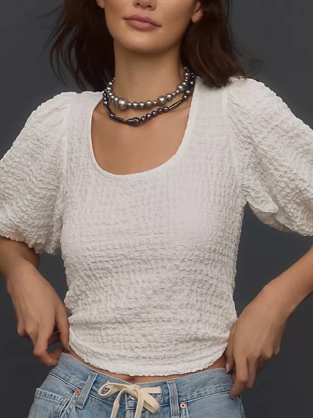 Maeve Balloon-Sleeve Textured Top
